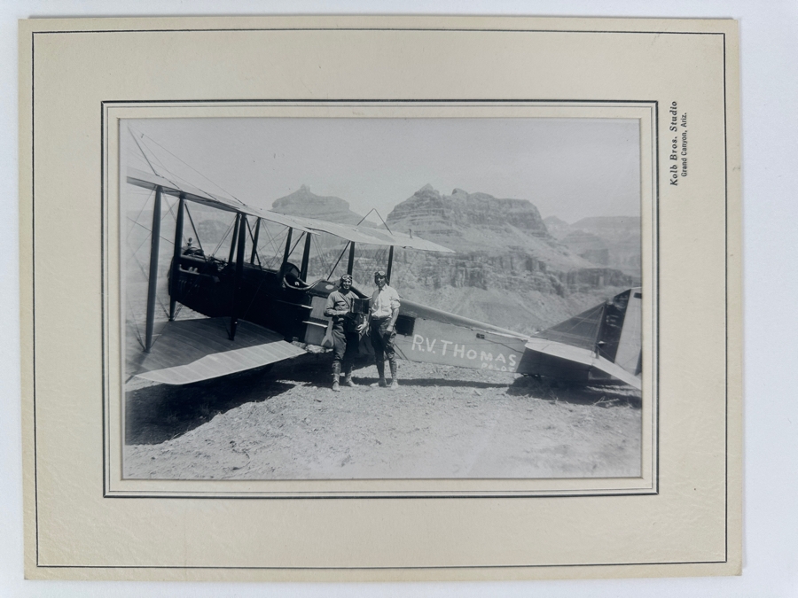Kolb Brothers' Photography Studio On The South Rim Of The Grand Canyon Photograph Of R. V. Thomas Pilot With Plane First Airplane Landing In The Grand Canyon August 8, 1922 In Original Kolb Brothers Frame 6.5 X 4.5 [Photo 3]