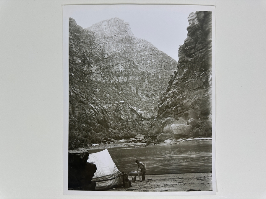 Kolb Brothers' Photography Studio On The South Rim Of The Grand Canyon Photograph Titled 'Emery Making Camp In Ladore Canyon Green River' Stamped On Verso Emery C. Kolb 8 X 10
