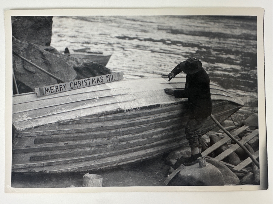 Kolb Brothers' Photography Studio On The South Rim Of The Grand Canyon Photograph Repairing The Edith Boat 1911 Christmas Day 7 X 5 [Photo 1]
