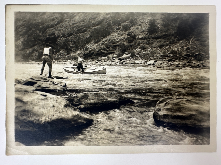 Kolb Brothers' Photography Studio On The South Rim Of The Grand Canyon Photograph Stamped On Verso Emery C. Kolb - Red Canyon. Boat Grounded. Throwing Rope To Man On Shore 7 X 5 [Photo 1]