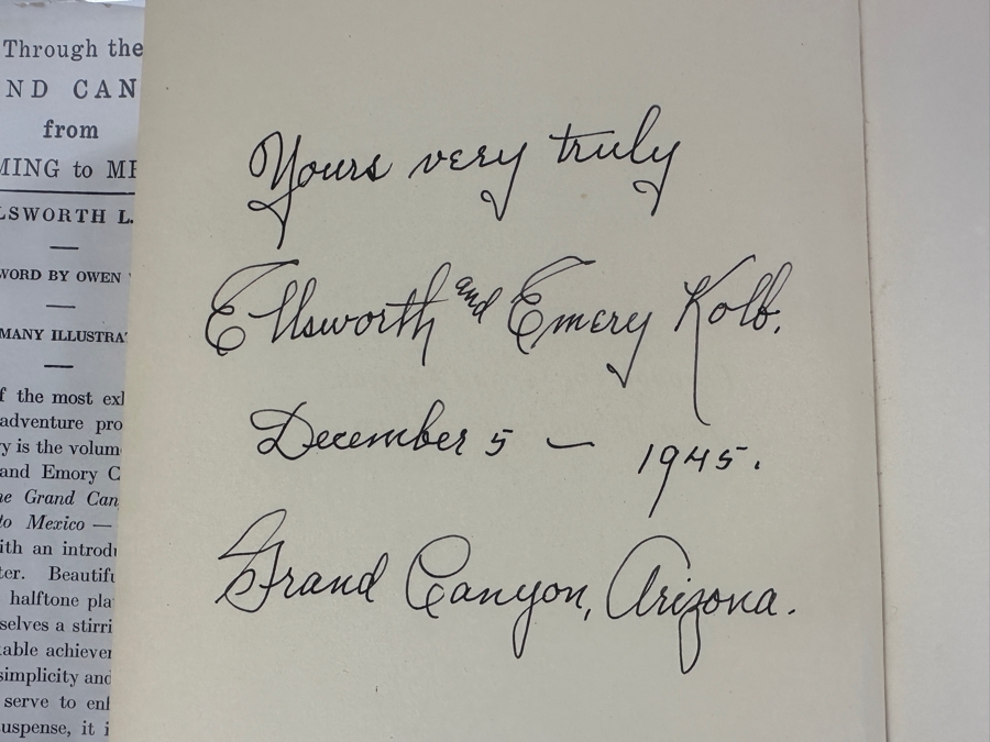 Signed Hardcover Book 1938 Printing Through The Grand Canyon From Wyoming To Mexico Signed By Ellsworth L. Kolb [Photo 10]