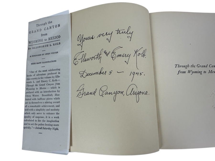 Signed Hardcover Book 1938 Printing Through The Grand Canyon From Wyoming To Mexico Signed By Ellsworth L. Kolb [Photo 3]