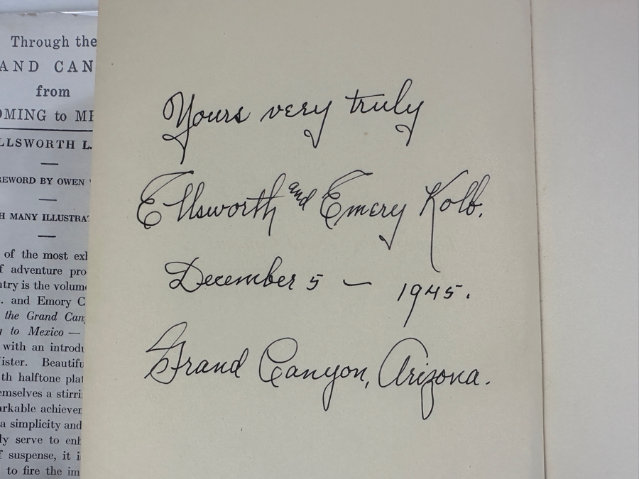 Signed Hardcover Book 1938 Printing Through The Grand Canyon From Wyoming To Mexico Signed By Ellsworth L. Kolb [Photo 9]