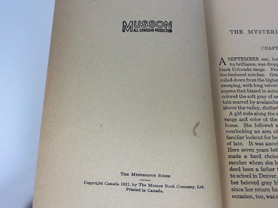 Vintage 1921 Hardcover Book The Mysterious Rider By Zane Grey The Musson Book Company, Ltd. Canada [Photo 7]