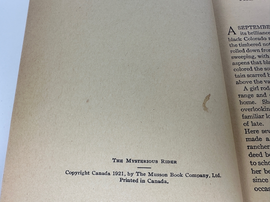 Vintage 1921 Hardcover Book The Mysterious Rider By Zane Grey The Musson Book Company, Ltd. Canada [Photo 9]