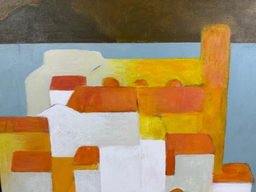 Mary Gehr (1910-1997, American) Original Modernist Acrylic Painting Titled 'Tigani: Island Of Samos Greece' 21 X 19 [Photo 2]