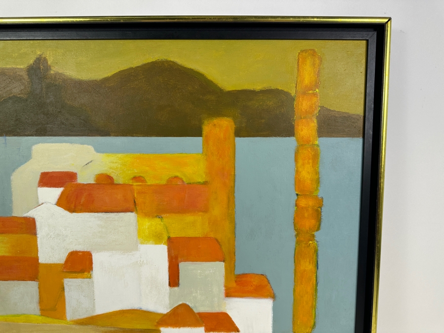 Mary Gehr (1910-1997, American) Original Modernist Acrylic Painting Titled 'Tigani: Island Of Samos Greece' 21 X 19 [Photo 5]