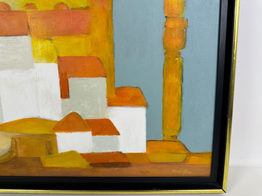 Mary Gehr (1910-1997, American) Original Modernist Acrylic Painting Titled 'Tigani: Island Of Samos Greece' 21 X 19 [Photo 4]