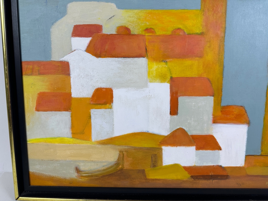 Mary Gehr (1910-1997, American) Original Modernist Acrylic Painting Titled 'Tigani: Island Of Samos Greece' 21 X 19 [Photo 3]