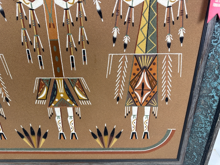 Vintage Nelson Lewis Sand Painting That Won An Award At The 1975 American Indian Western Relic Show And Sale In Los Angeles 24 X 24 Framed 30 X 30 [Photo 9]
