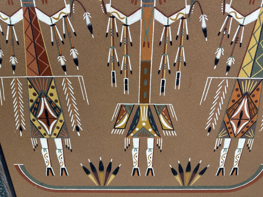 Vintage Nelson Lewis Sand Painting That Won An Award At The 1975 American Indian Western Relic Show And Sale In Los Angeles 24 X 24 Framed 30 X 30 [Photo 5]