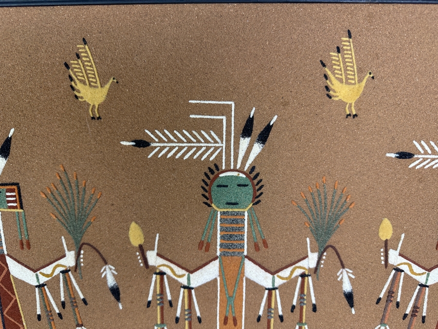 Vintage Nelson Lewis Sand Painting That Won An Award At The 1975 American Indian Western Relic Show And Sale In Los Angeles 24 X 24 Framed 30 X 30 [Photo 4]