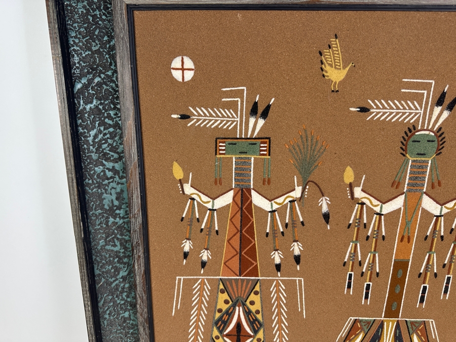 Vintage Nelson Lewis Sand Painting That Won An Award At The 1975 American Indian Western Relic Show And Sale In Los Angeles 24 X 24 Framed 30 X 30 [Photo 7]