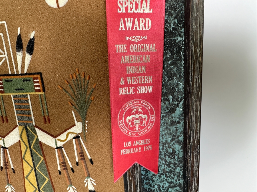 Vintage Nelson Lewis Sand Painting That Won An Award At The 1975 American Indian Western Relic Show And Sale In Los Angeles 24 X 24 Framed 30 X 30 [Photo 3]