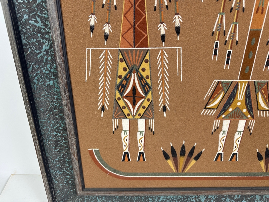 Vintage Nelson Lewis Sand Painting That Won An Award At The 1975 American Indian Western Relic Show And Sale In Los Angeles 24 X 24 Framed 30 X 30 [Photo 6]