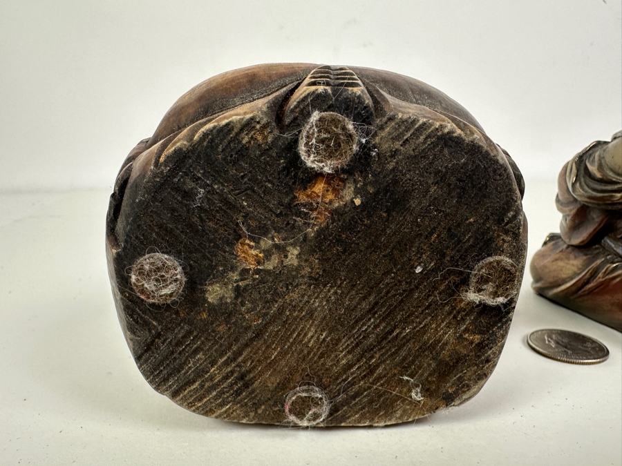 Carved Wooden Laughing Buddha Sculpture (L) And Resin Buddha Summit 2007 Veronese (R) [Photo 7]