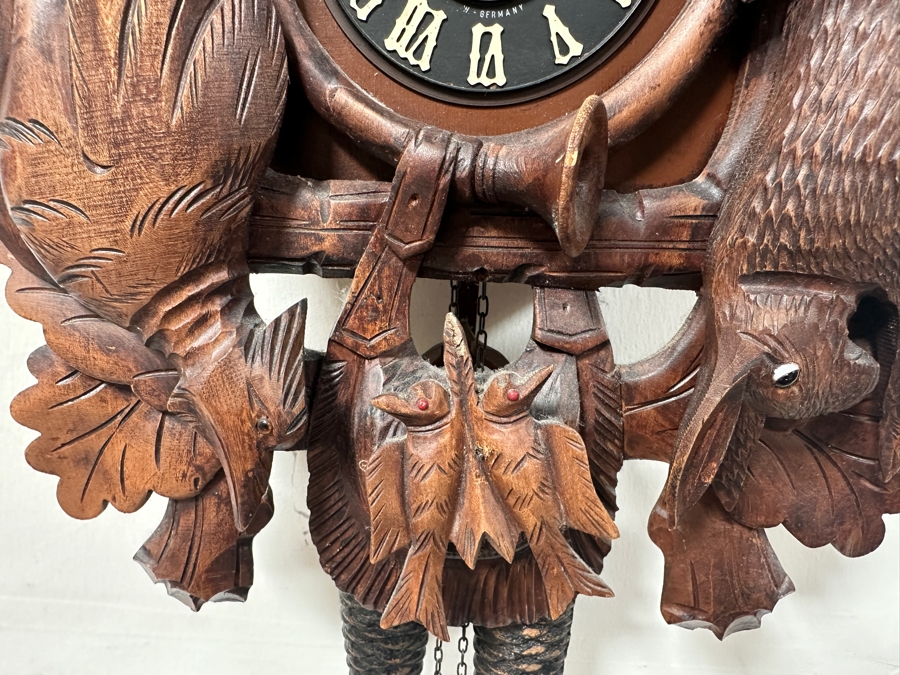 Vintage German Carved Wooden Cuckoo Clock Hunter Style - Needs Servicing 24'H [Photo 4]