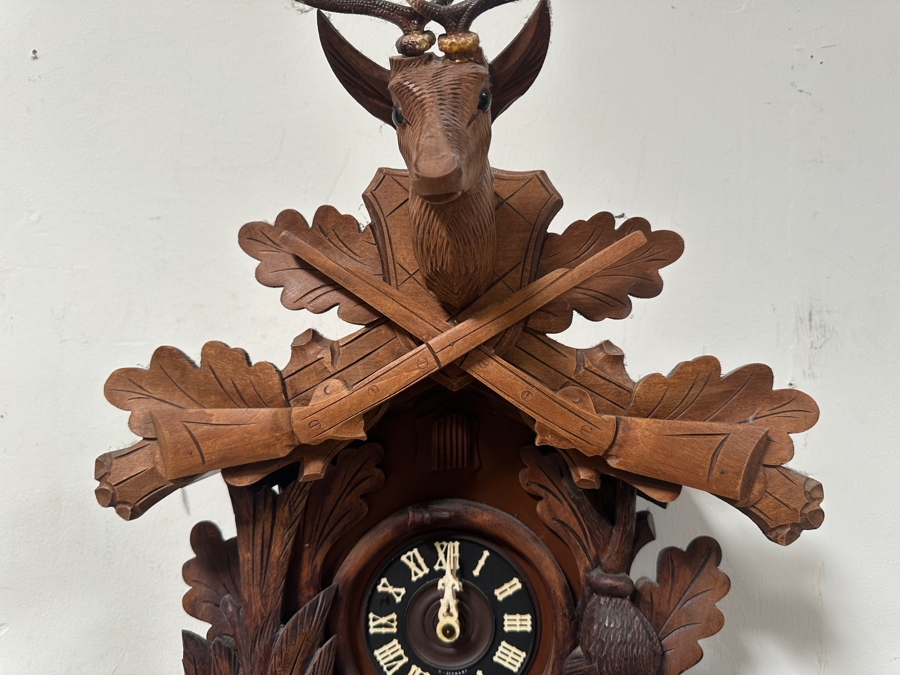 Vintage German Carved Wooden Cuckoo Clock Hunter Style - Needs Servicing 24'H [Photo 7]
