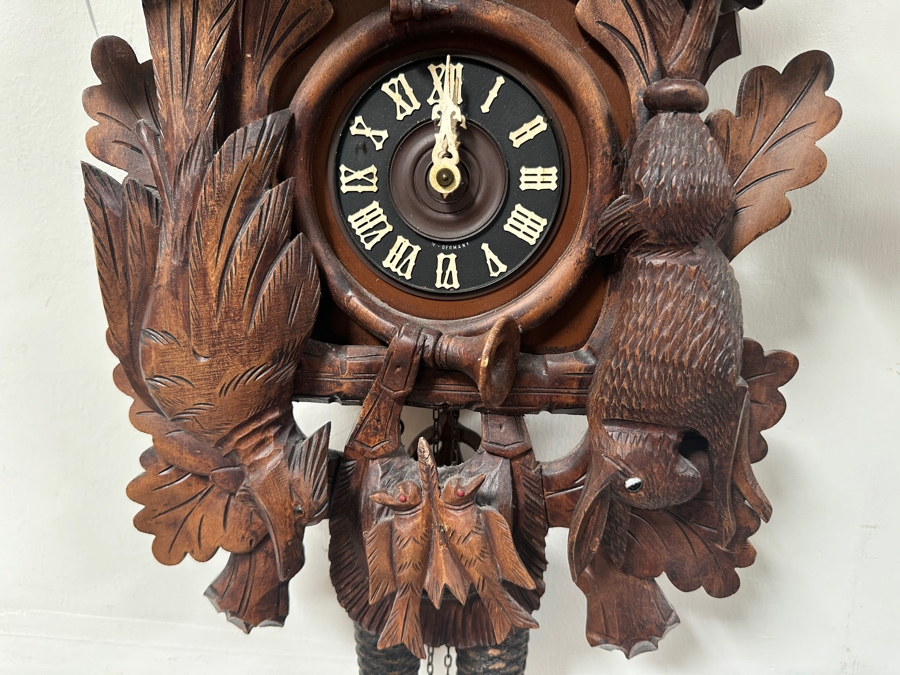 Vintage German Carved Wooden Cuckoo Clock Hunter Style - Needs Servicing 24'H [Photo 5]