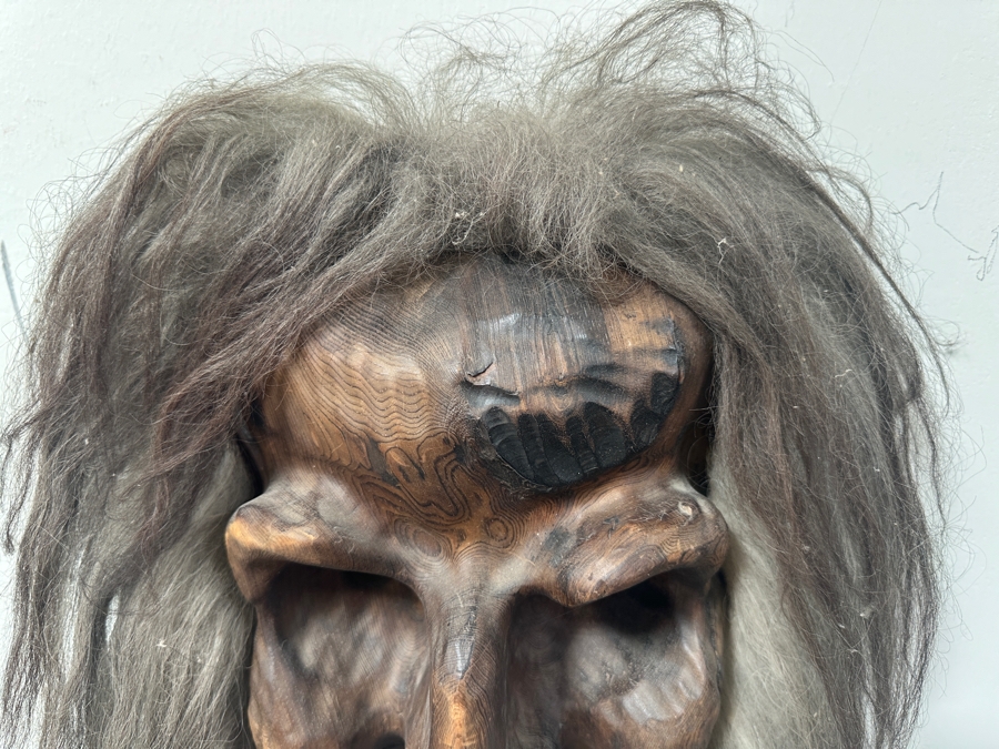 Large Vintage Willi Huggler Carved Wooden Mask With Real Teeth And Hair Brienz Switzerland 17W X 18H [Photo 6]