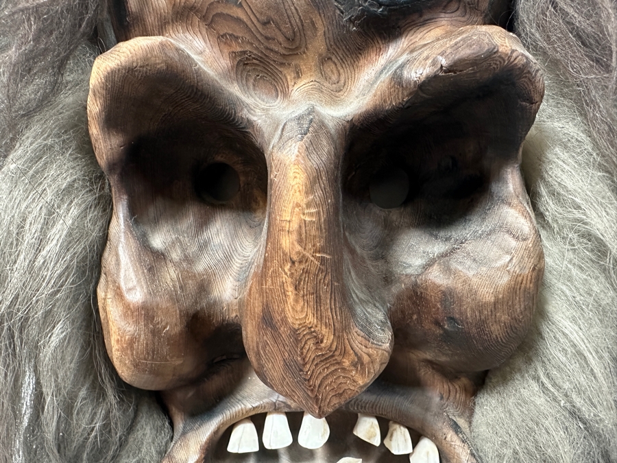 Large Vintage Willi Huggler Carved Wooden Mask With Real Teeth And Hair Brienz Switzerland 17W X 18H [Photo 2]