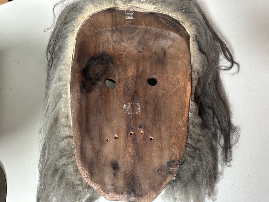 Large Vintage Willi Huggler Carved Wooden Mask With Real Teeth And Hair Brienz Switzerland 17W X 18H [Photo 7]