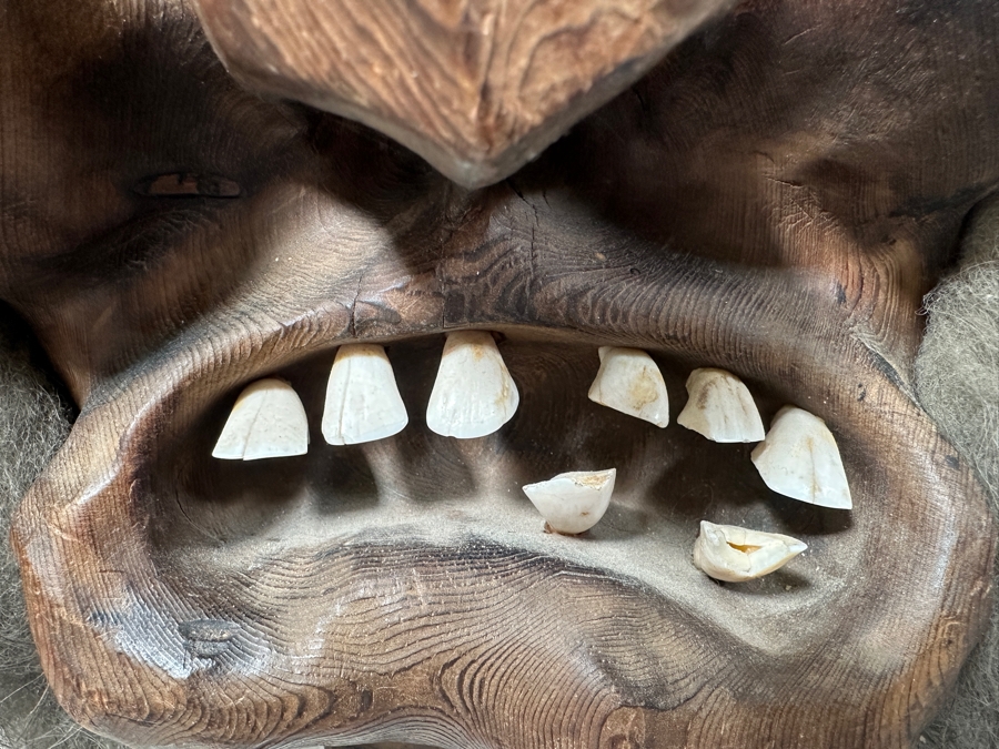 Large Vintage Willi Huggler Carved Wooden Mask With Real Teeth And Hair Brienz Switzerland 17W X 18H [Photo 4]