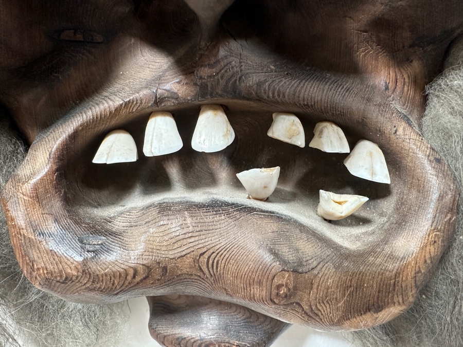Large Vintage Willi Huggler Carved Wooden Mask With Real Teeth And Hair Brienz Switzerland 17W X 18H [Photo 3]