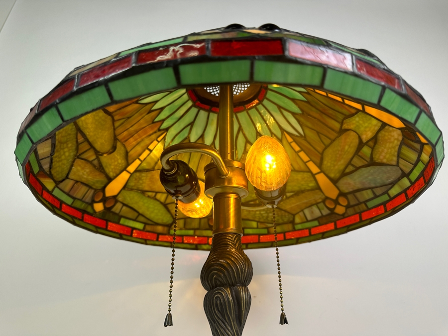 Tiffany Style Stained Glass Dragonfly Metal Lamp 24H [Photo 3]