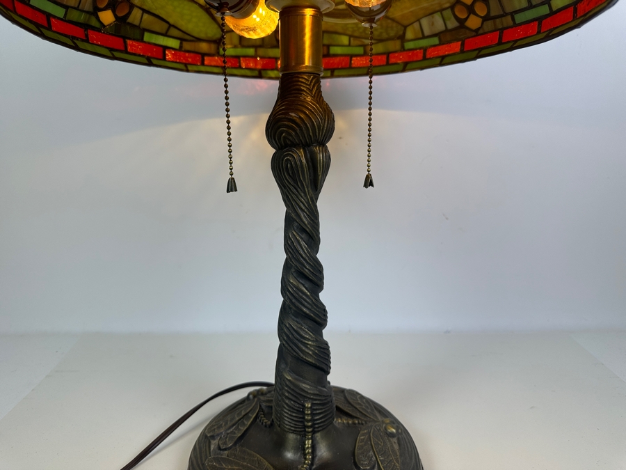 Tiffany Style Stained Glass Dragonfly Metal Lamp 24H [Photo 5]