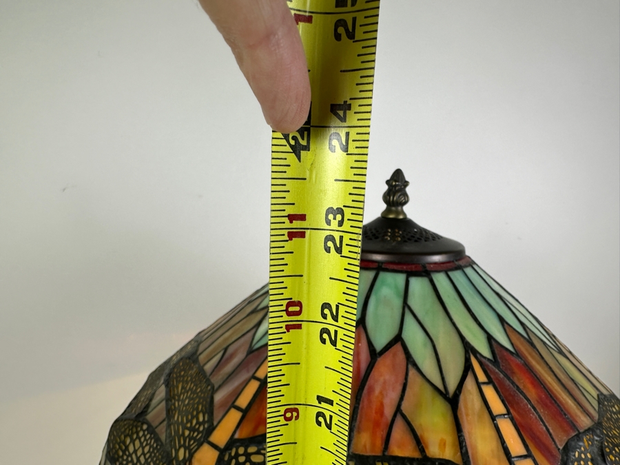 Tiffany Style Stained Glass Dragonfly Metal Lamp 24H [Photo 6]