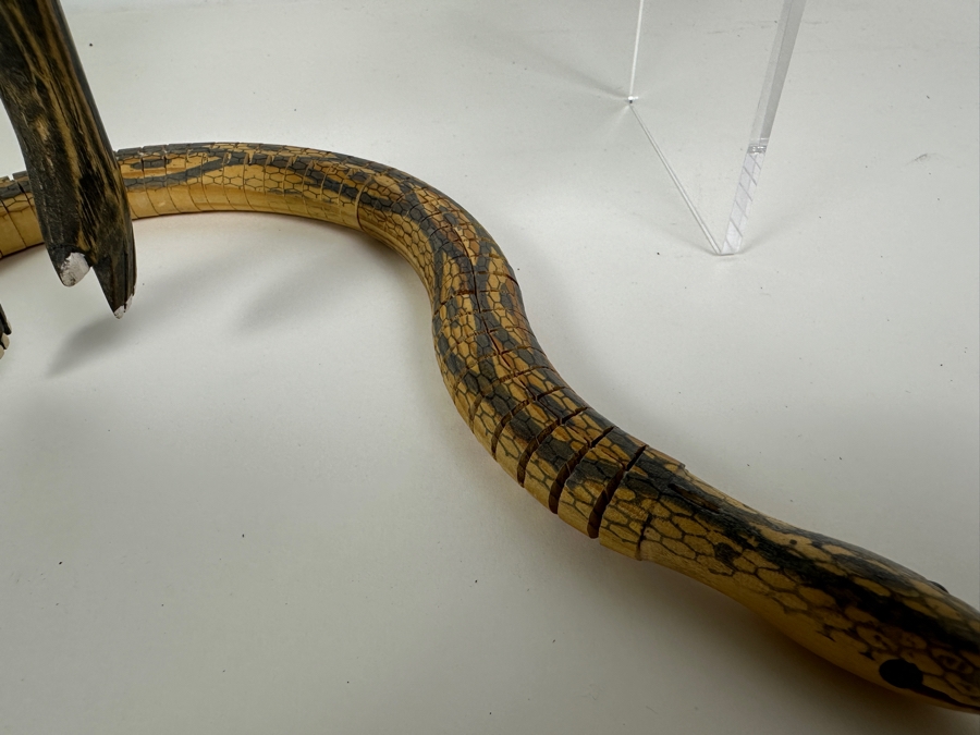 Vintage Wooden Monkey Puppet 16L And Wooden Articulated Snake 19L [Photo 6]
