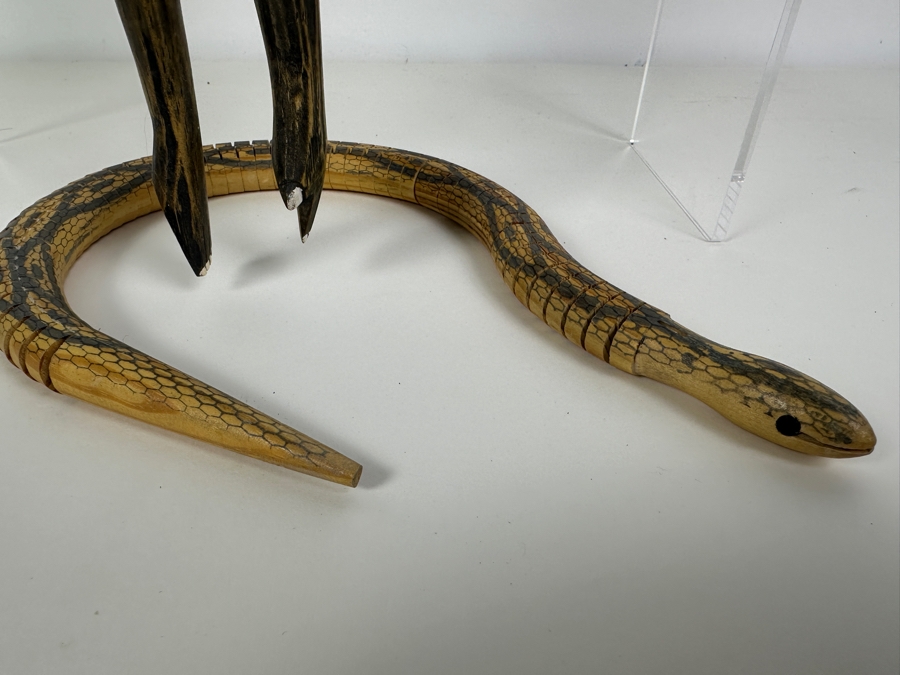 Vintage Wooden Monkey Puppet 16L And Wooden Articulated Snake 19L [Photo 8]