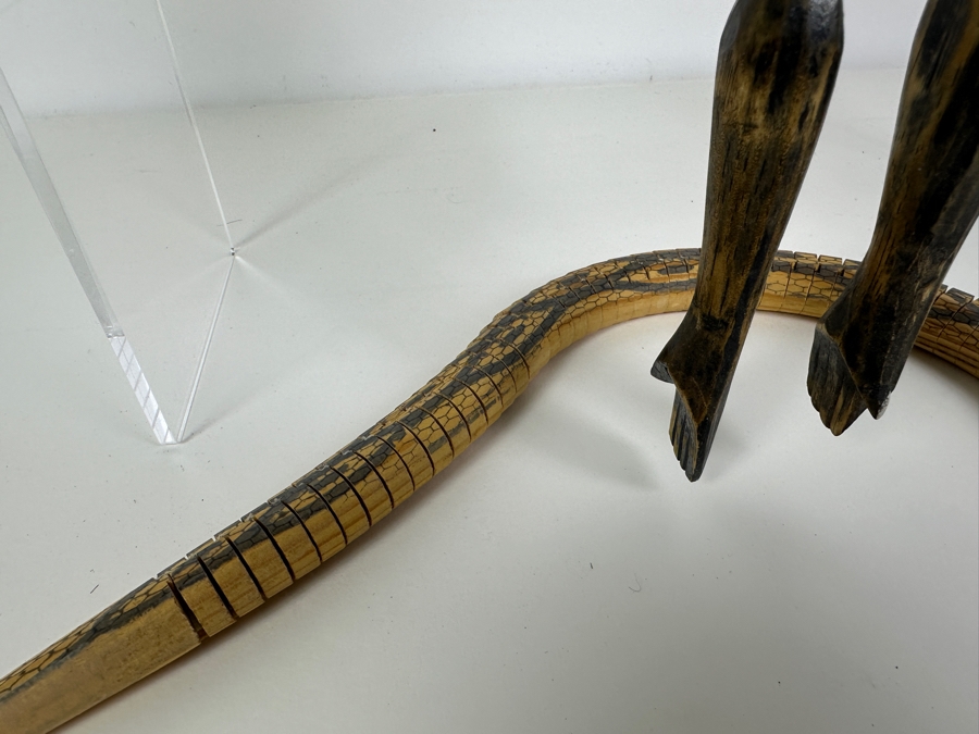 Vintage Wooden Monkey Puppet 16L And Wooden Articulated Snake 19L [Photo 7]
