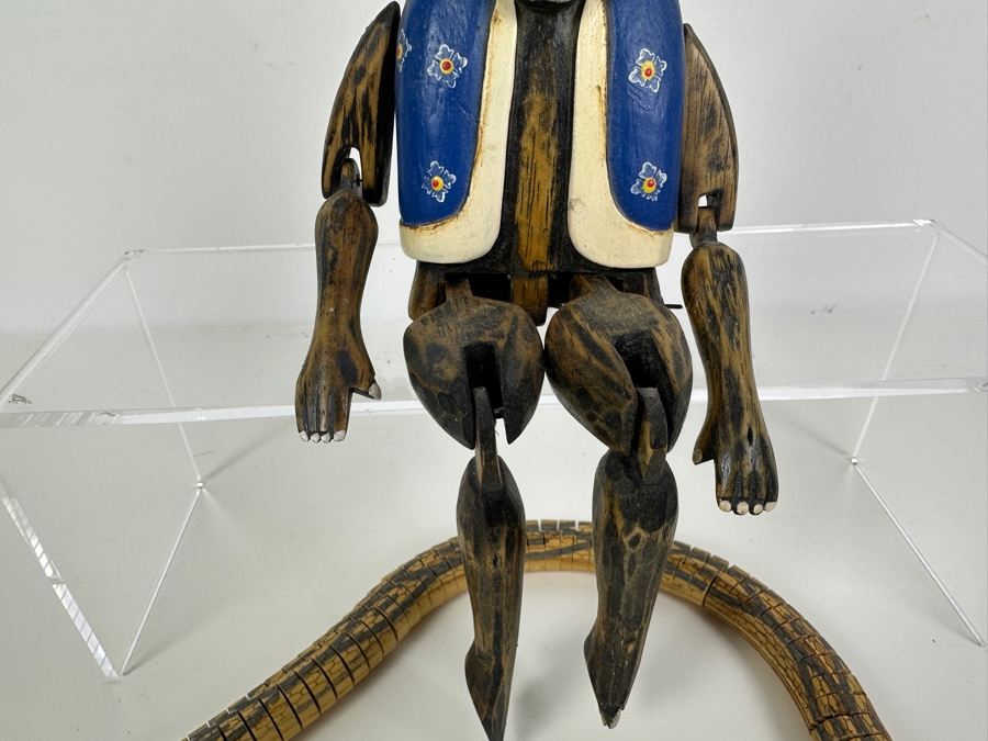 Vintage Wooden Monkey Puppet 16L And Wooden Articulated Snake 19L [Photo 4]