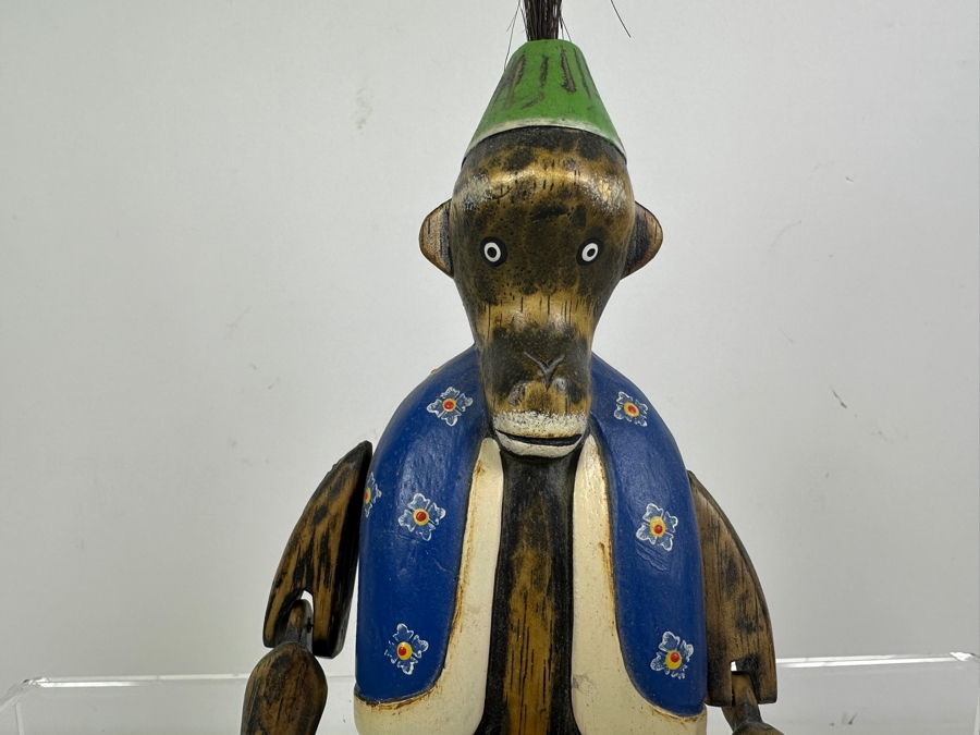 Vintage Wooden Monkey Puppet 16L And Wooden Articulated Snake 19L [Photo 3]