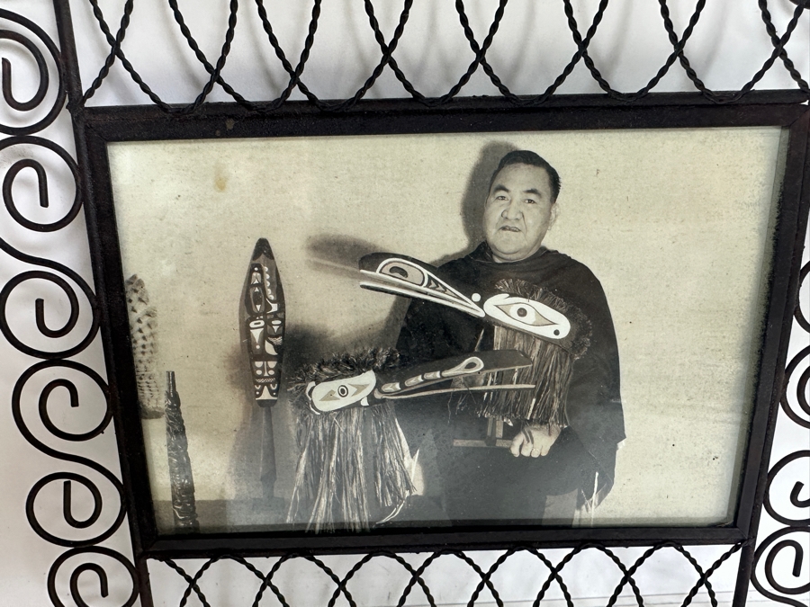 Tlingit Raven Ceremonial Dance Clapper Mask Made Of Wood & Raffia Pacific Northwest Coast Artist Signed With Stand And Photo Of Artist 24'L Estimate $2,000 [Photo 3]