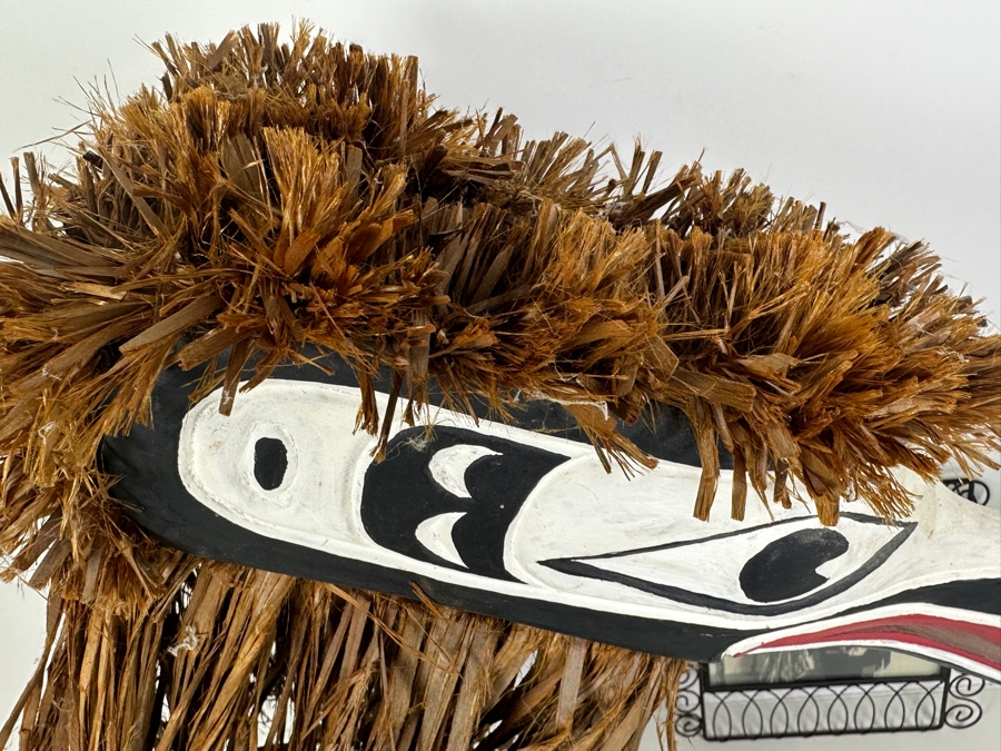 Tlingit Raven Ceremonial Dance Clapper Mask Made Of Wood & Raffia Pacific Northwest Coast Artist Signed With Stand And Photo Of Artist 24'L Estimate $2,000 [Photo 4]