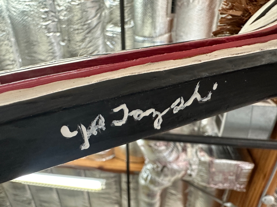 Tlingit Raven Ceremonial Dance Clapper Mask Made Of Wood & Raffia Pacific Northwest Coast Artist Signed With Stand And Photo Of Artist 24'L Estimate $2,000 [Photo 10]