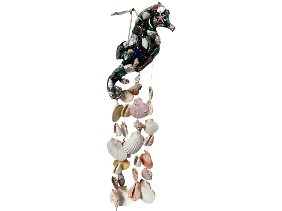 Organic Seashell Wind Chime With Seahorse 31H [Photo 1]