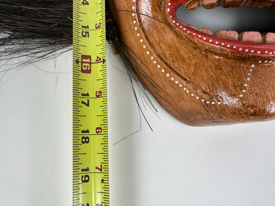 Vintage Hand-painted Carved Wooden Mask With Hair 22W X 18H [Photo 7]