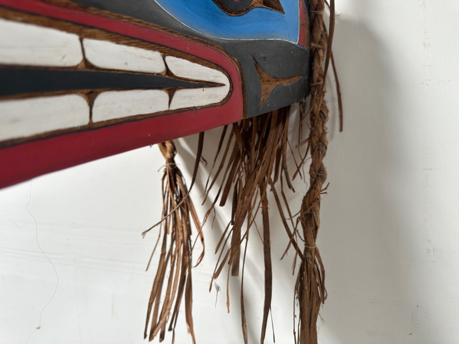 Tlingit Wolf Carved Wooden Hand-painted Ceremonial Dance Mask With Raffia Hair Pacific Northwest Coast 26'L X 10'D X 12'H Estimate $4,000 [Photo 11]