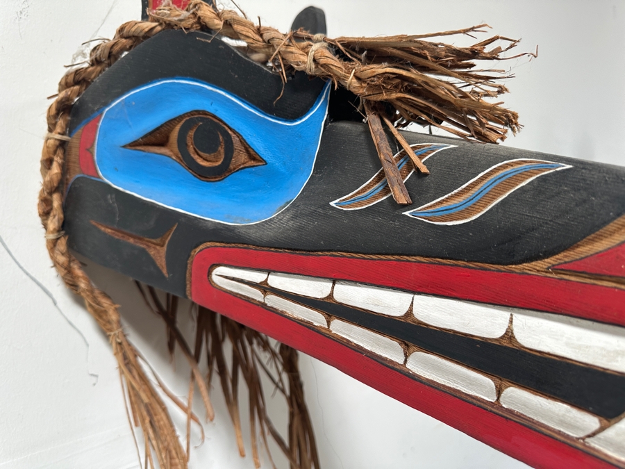 Tlingit Wolf Carved Wooden Hand-painted Ceremonial Dance Mask With Raffia Hair Pacific Northwest Coast 26'L X 10'D X 12'H Estimate $4,000 [Photo 6]