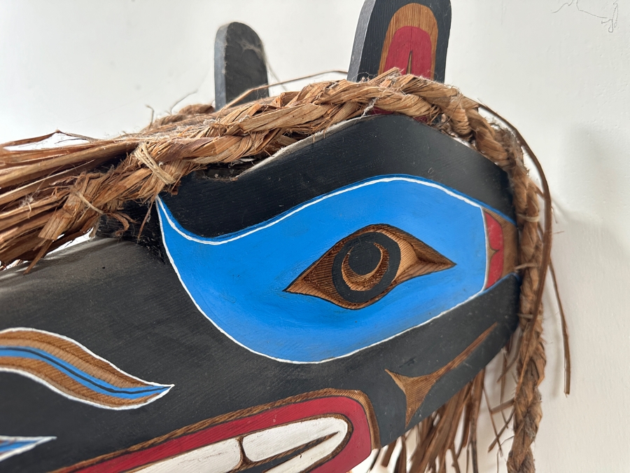 Tlingit Wolf Carved Wooden Hand-painted Ceremonial Dance Mask With Raffia Hair Pacific Northwest Coast 26'L X 10'D X 12'H Estimate $4,000 [Photo 10]