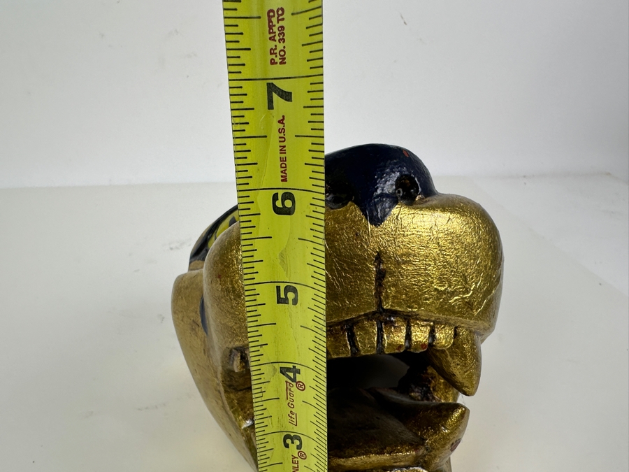 Just Added - Carved Wooden Lion Puma Jaguar Head Hand Painted With Gold Paint 6W X 6D X 6H [Photo 9]