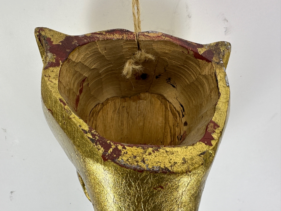 Just Added - Carved Wooden Lion Puma Jaguar Head Hand Painted With Gold Paint 6W X 6D X 6H [Photo 6]