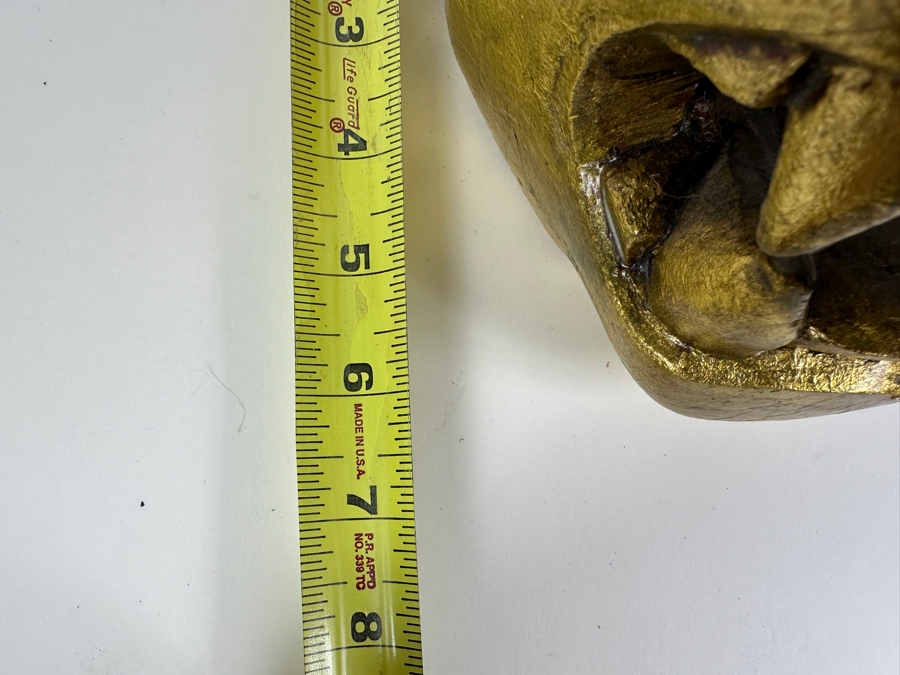 Just Added - Carved Wooden Lion Puma Jaguar Head Hand Painted With Gold Paint 6W X 6D X 6H [Photo 8]