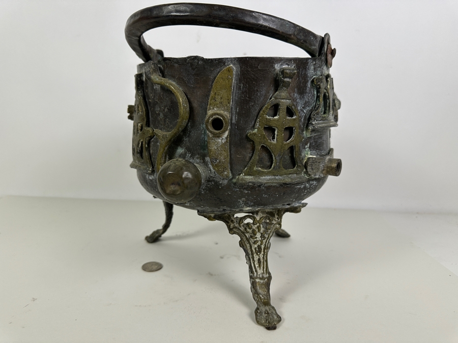 Just Added - Handmade Copper Pot With Brass Ornamentation 10W X 15H [Photo 4]