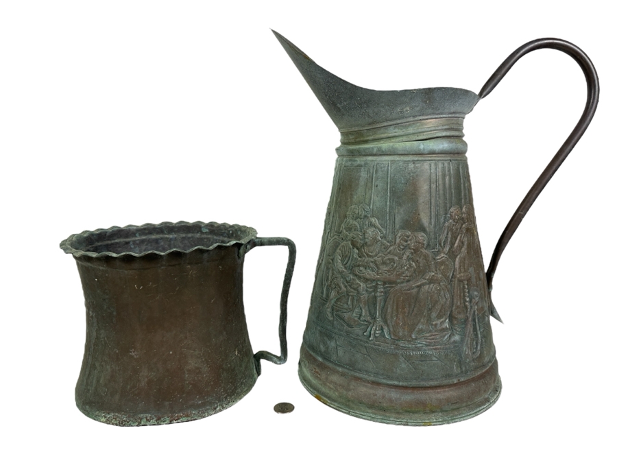 Just Added - Pair Of Vintage Copper Vessels 17H & 7.5H