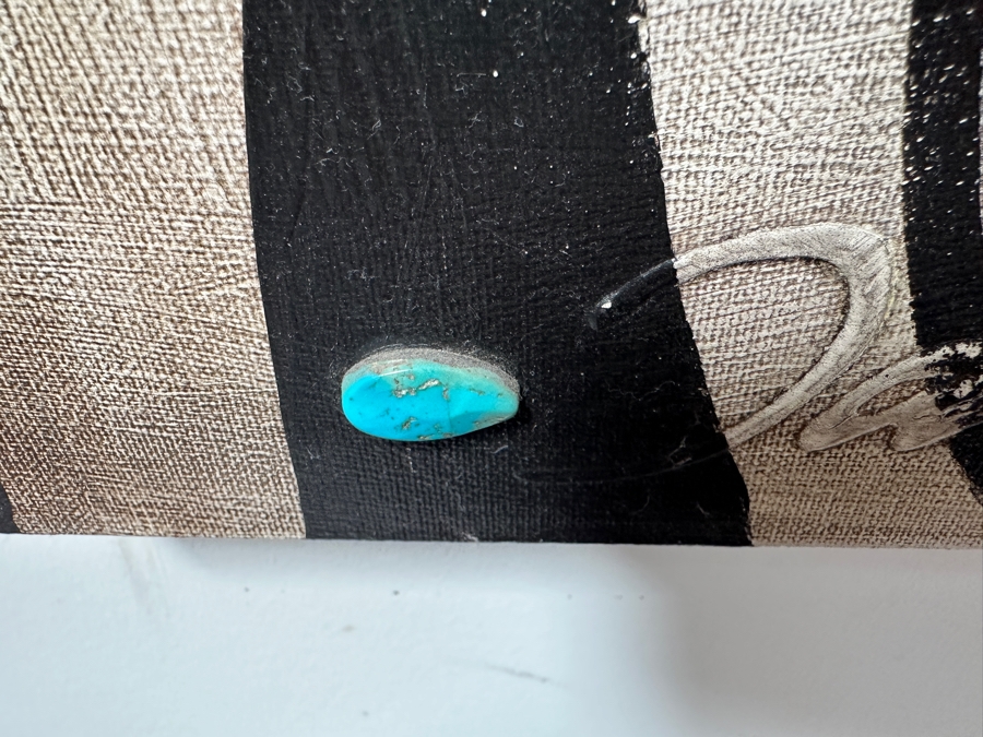 Stunning Original Acrylic on Canvas Painting Titled 'Pueblo Treasures' 1990 By Jamal Signed Bottom Left with Turquoise and Verso 72 x 36 [Photo 3]